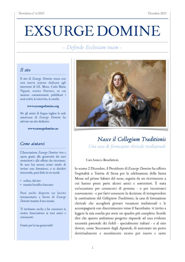 Copertina newsletter N° 4/2023 — Nasce il Collegium Traditionis